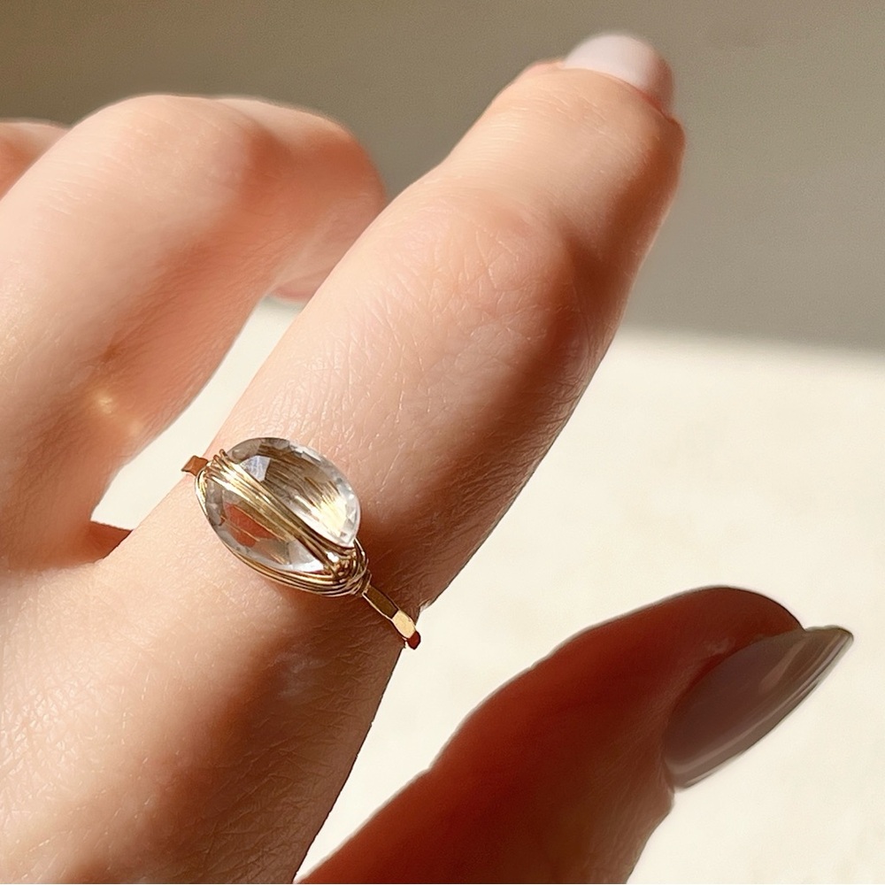 Gold Filled Wire Wrapped Natural Oval Gemstone Ring